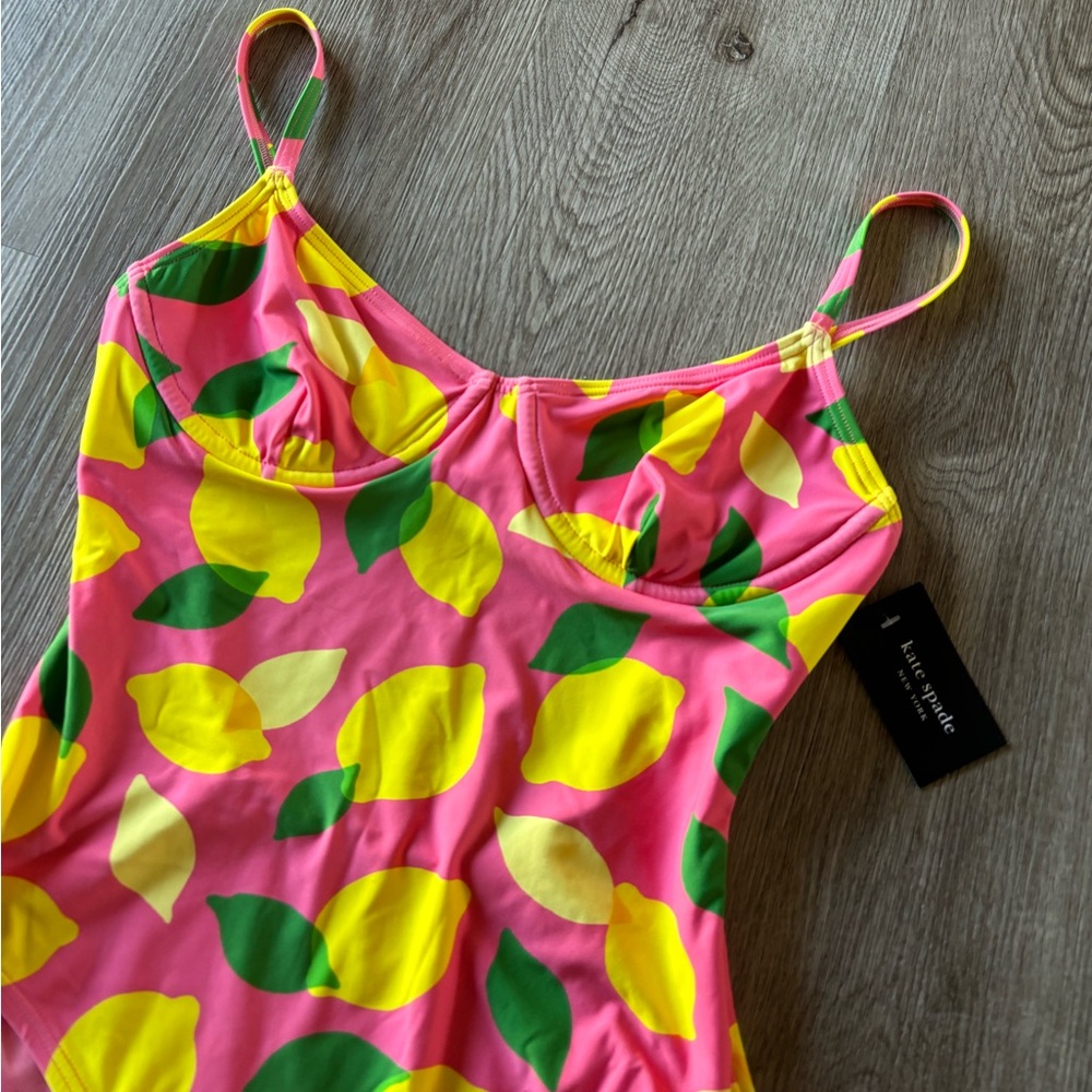 Kate Spade One Piece Swimsuit M Sea Star Underwire Lemons Pink Summer - Picture 3 of 8